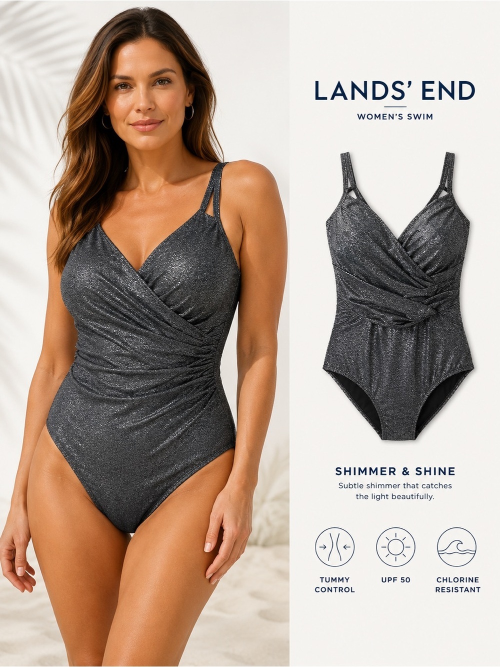 Lands' End swimsuit shimmery gray size 22W